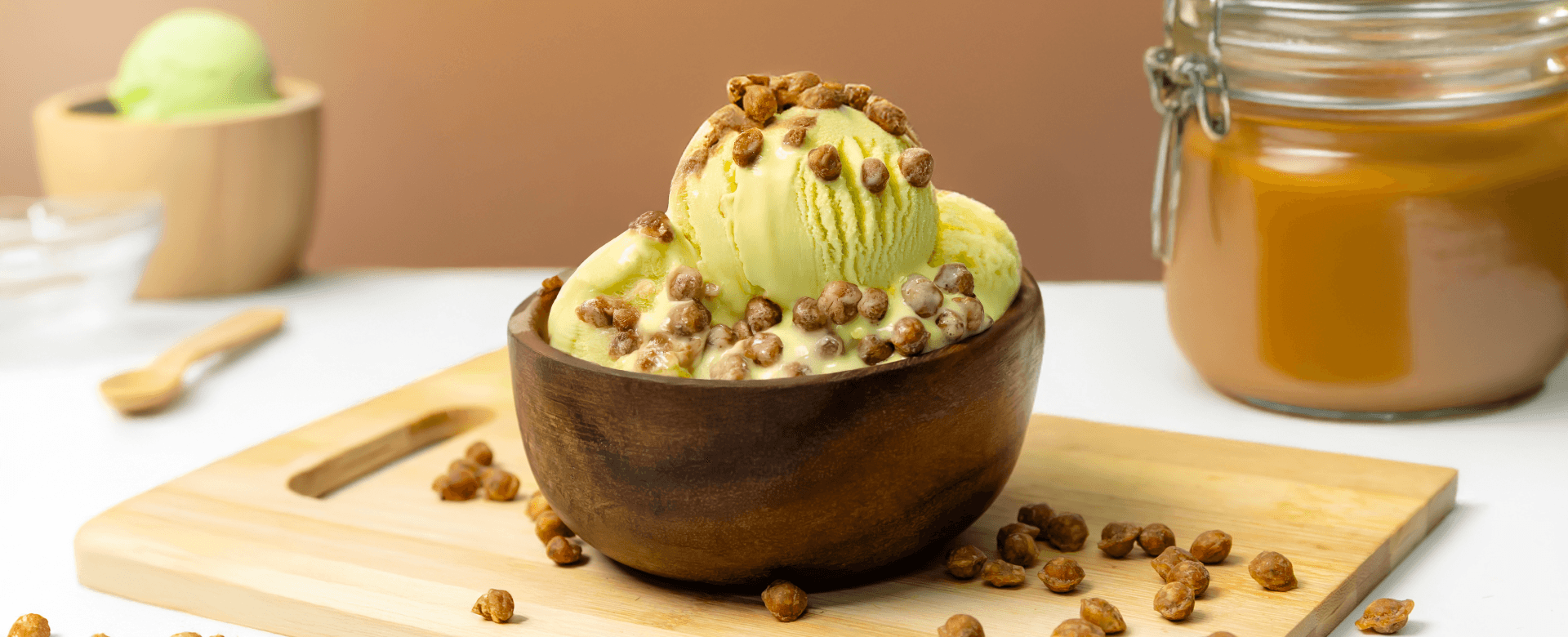 Premium dessert with caramel topping