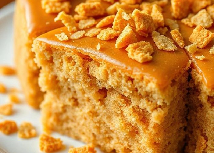 Close-up of butterscotch cakes garnished with butterscotch flakes