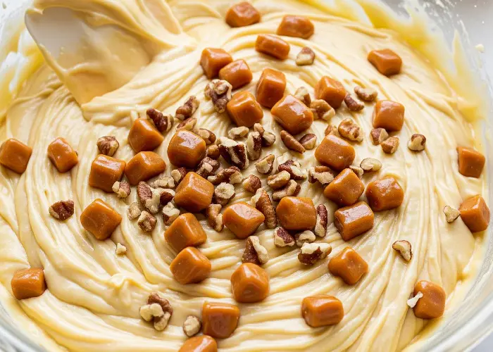 Evenly blended butterscotch nut 6 mm in cake batter