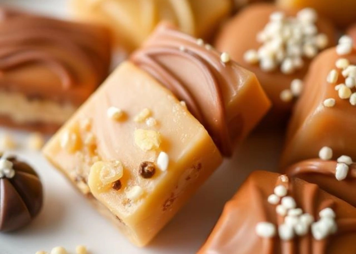 Close-up of pralines used in modern Indian desserts