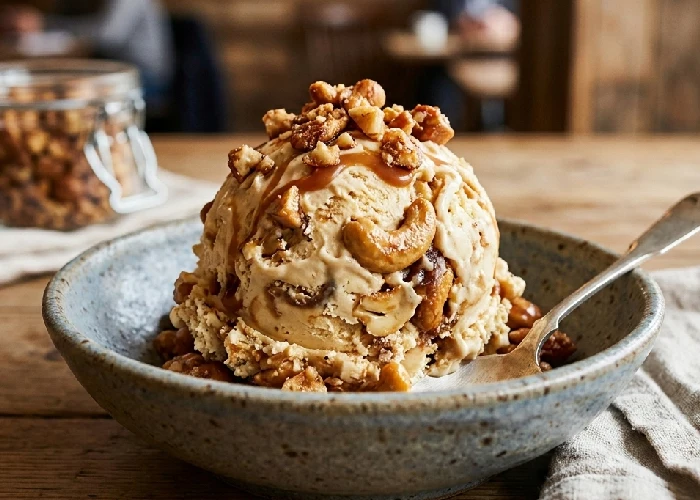 Crunchy cashew praline ice cream