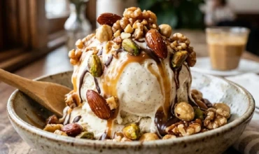Luxury ice cream with mixed nuts