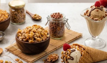 High quality ice cream toppings nuts prepared for luxury frozen desserts.