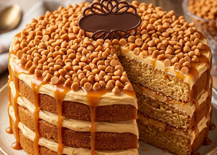 Premium butterscotch cake with crunchy butterscotch bits.